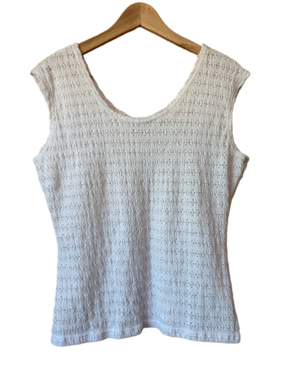 Vintage Stefano International Classic Sleeveless White Open Knit Top size large